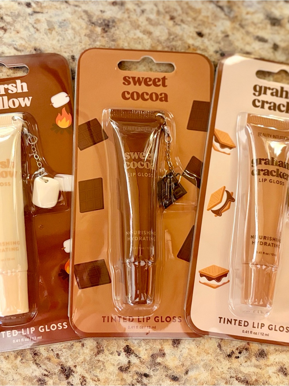Beauty Intuition Tinted Lip Gloss Set with Charms (3-Pack S'mores)